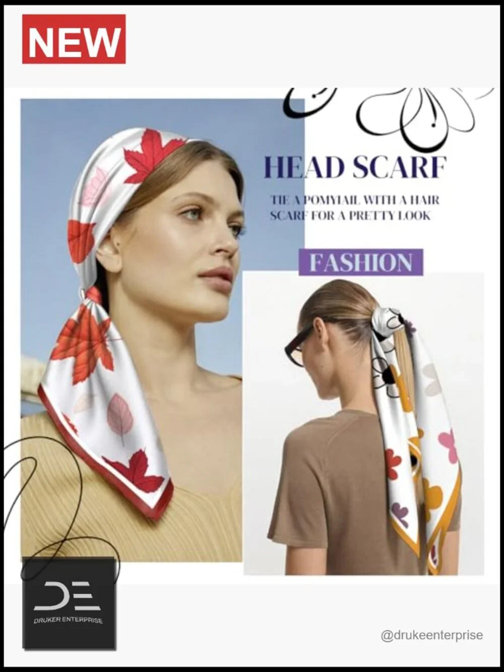 2PCS Satin Scarf Silk Feeling Hair Wrap Lightweight Square 27.5 Inches